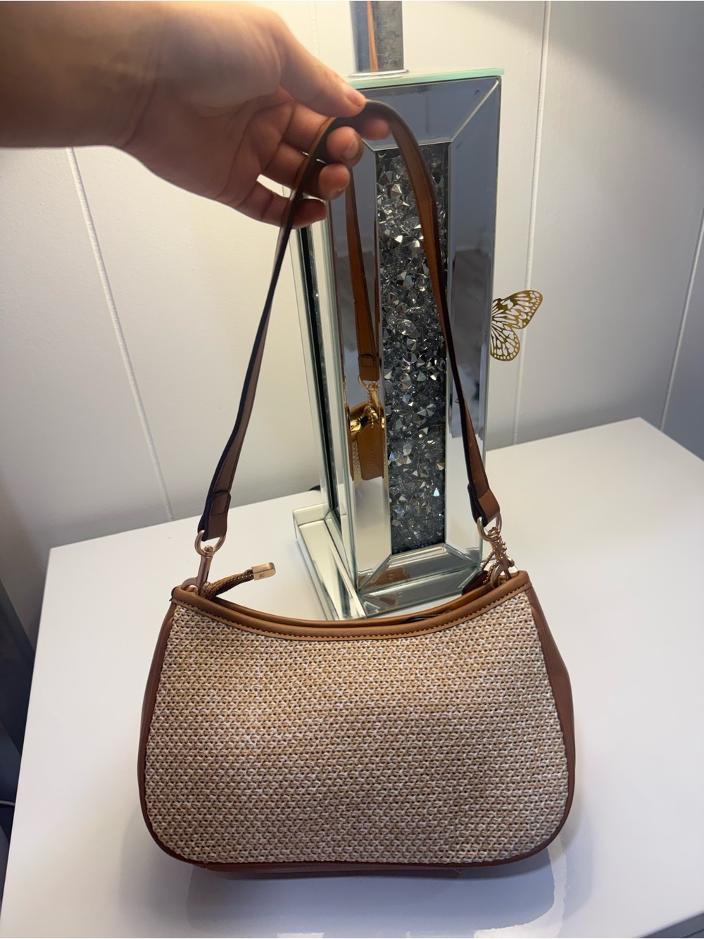 Coach Woven Straw Shoulder Bag in Brown and Natural - Picture 2 of 6